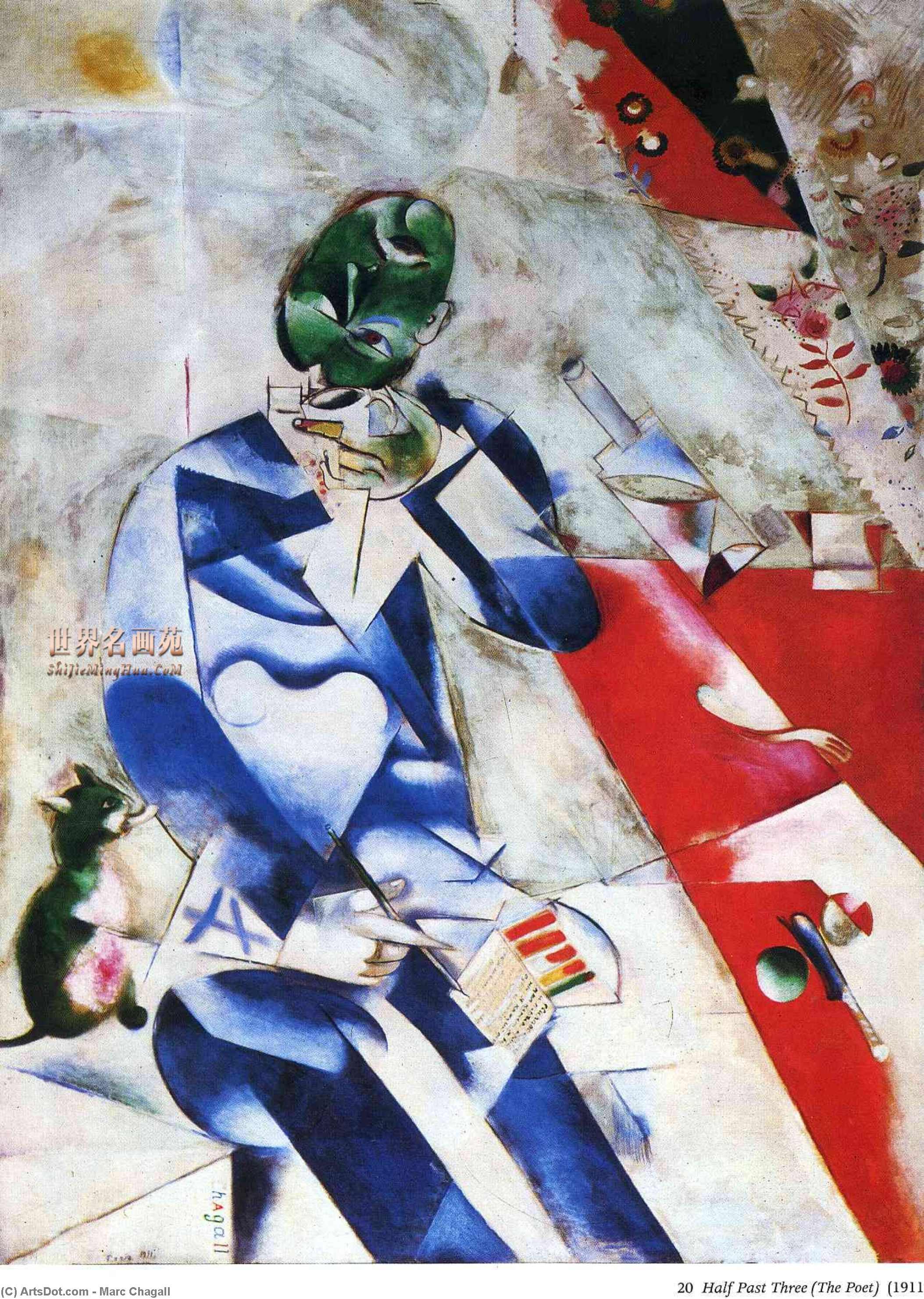 Wikioo.org – L'Enciclopedia delle Belle Arti - Pittura, Opere di Marc Chagall - il poeta , o le tre e mezza
