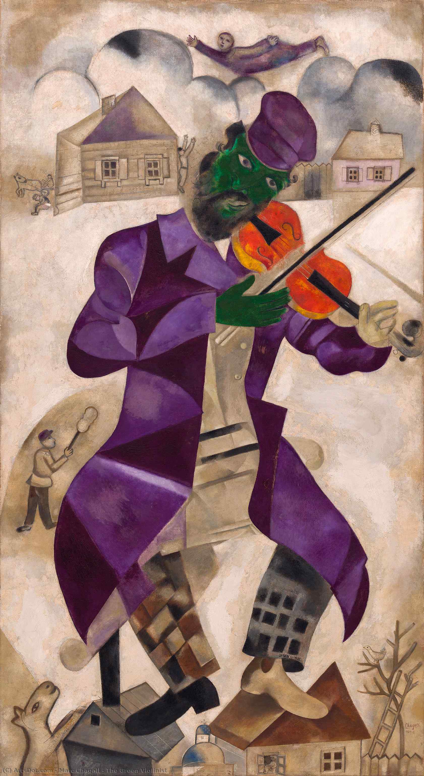 Wikioo.org - Bách khoa toàn thư về mỹ thuật - Vẽ tranh, Tác phẩm nghệ thuật Marc Chagall - The Green Violinist