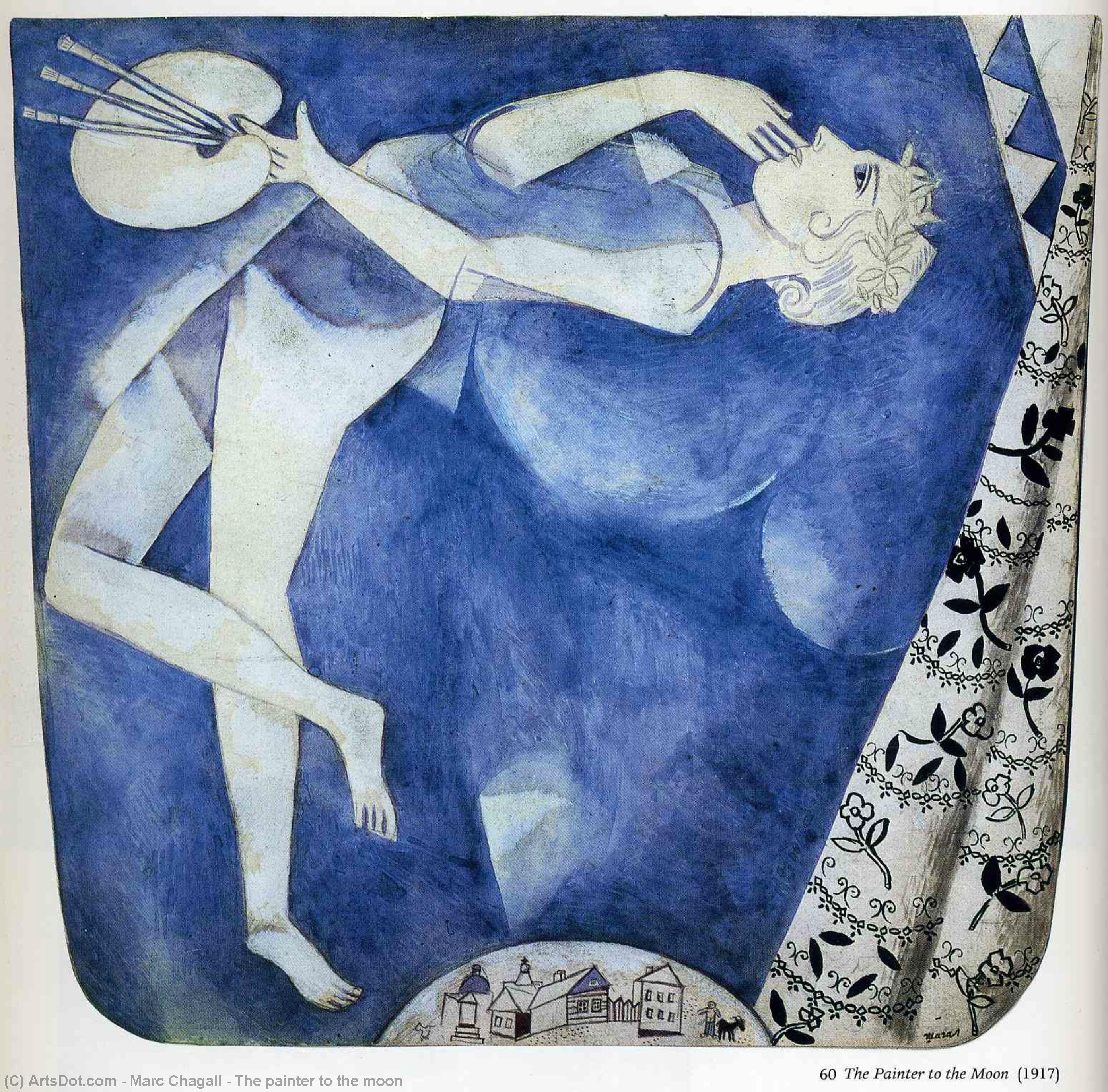 WikiOO.org - Encyclopedia of Fine Arts - Schilderen, Artwork Marc Chagall - The painter to the moon