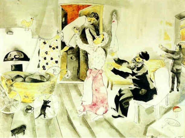 Wikioo.org - The Encyclopedia of Fine Arts - Painting, Artwork by Marc Chagall - Visit to grandparents
