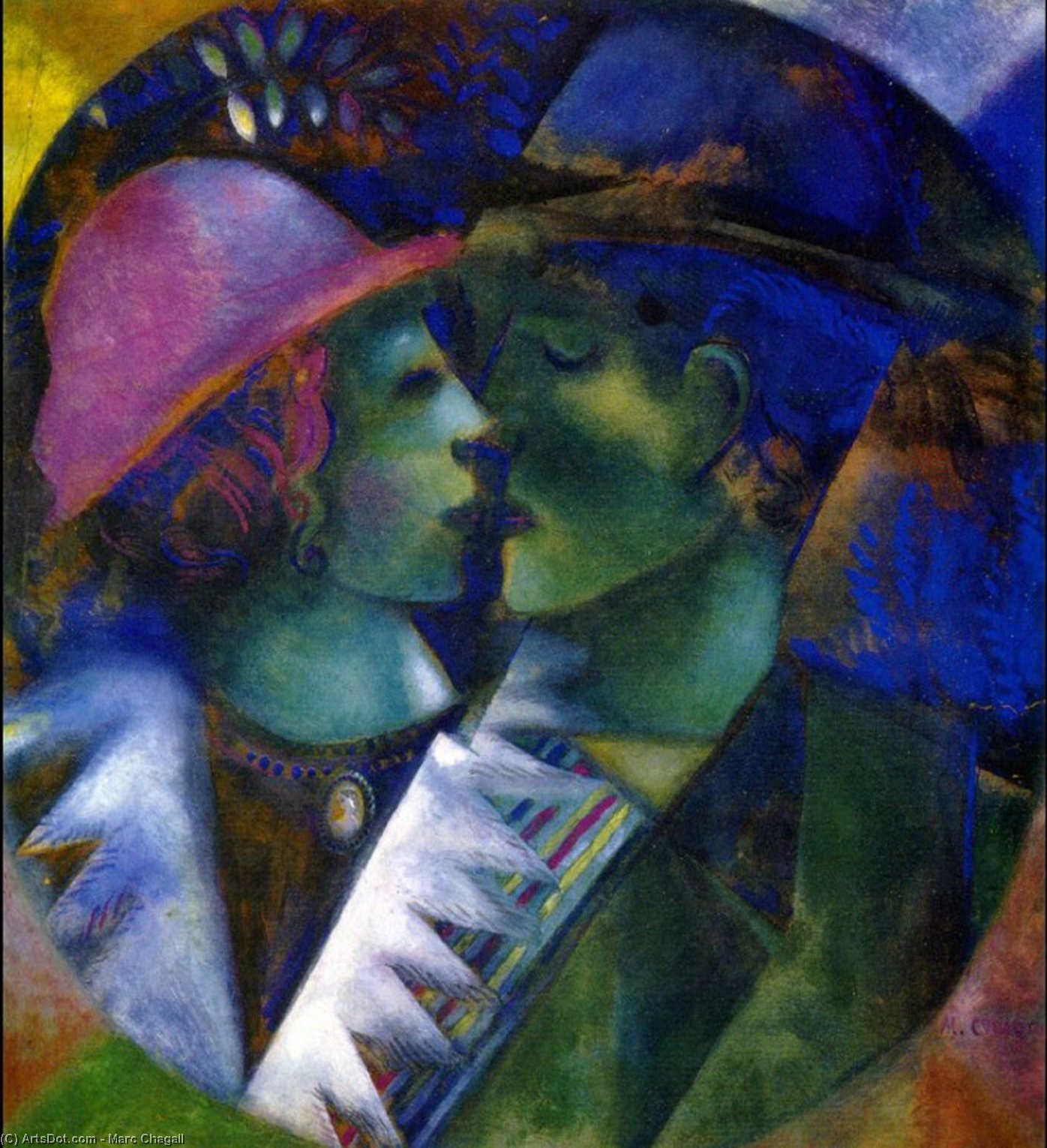 Wikioo.org – La Enciclopedia de las Bellas Artes - Pintura, Obras de arte de Marc Chagall - verdosos Los amantes