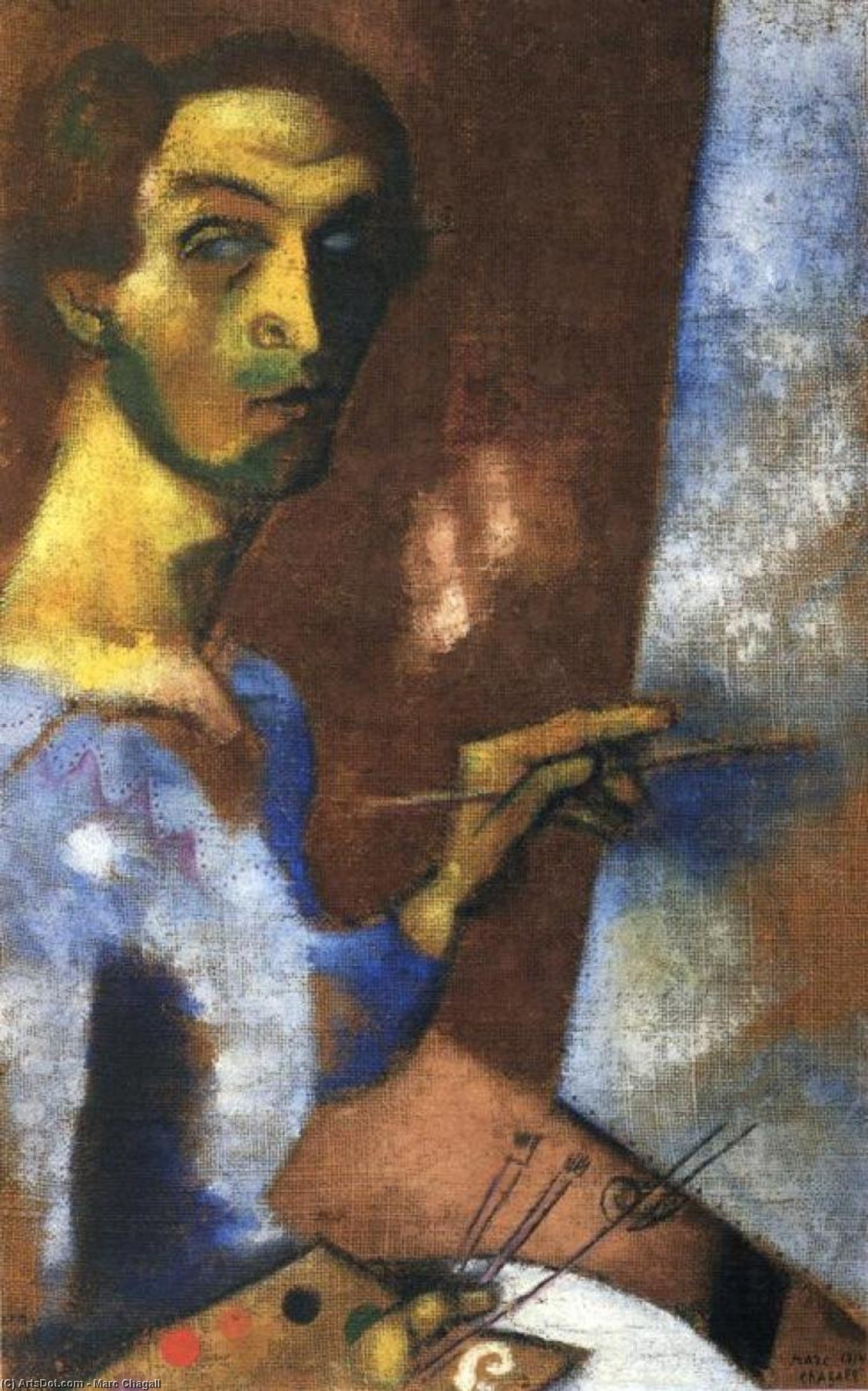 Wikioo.org - The Encyclopedia of Fine Arts - Painting, Artwork by Marc Chagall - Self Portrait with Easel