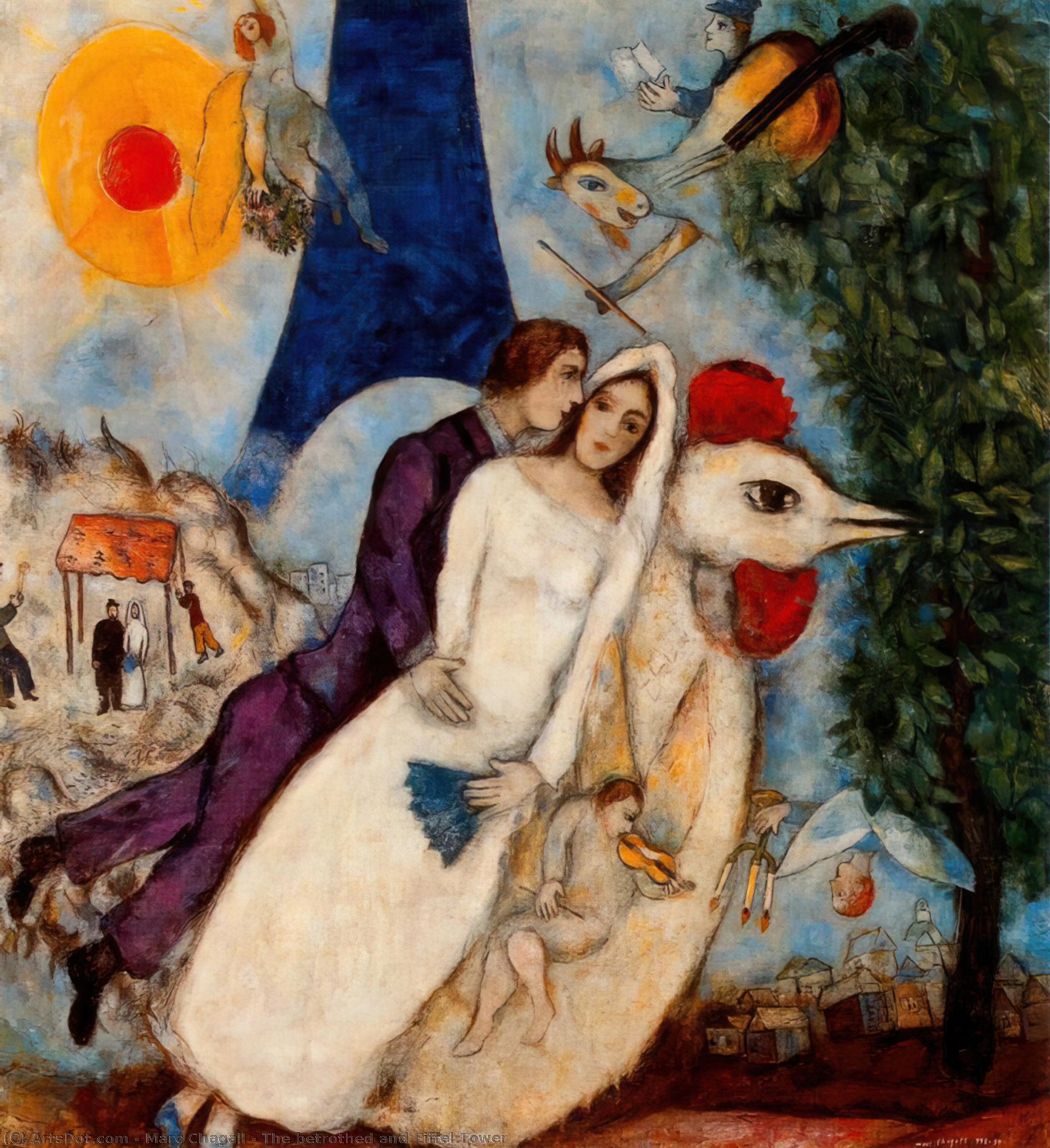 WikiOO.org - Encyclopedia of Fine Arts - Maleri, Artwork Marc Chagall - The betrothed and Eiffel Tower