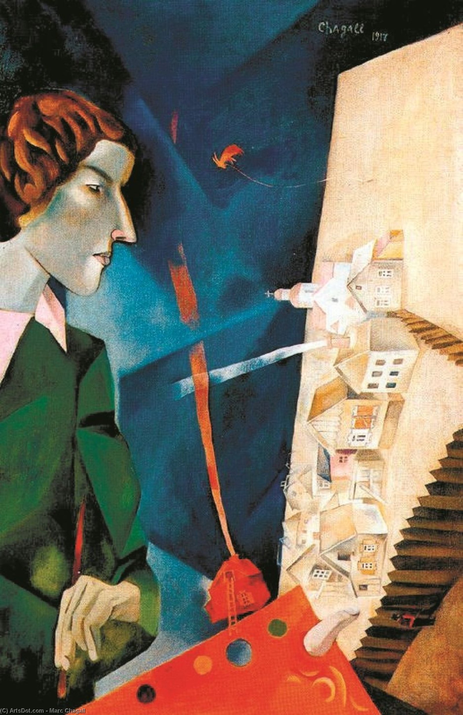Wikoo.org - موسوعة الفنون الجميلة - اللوحة، العمل الفني Marc Chagall - Self portrait with palette