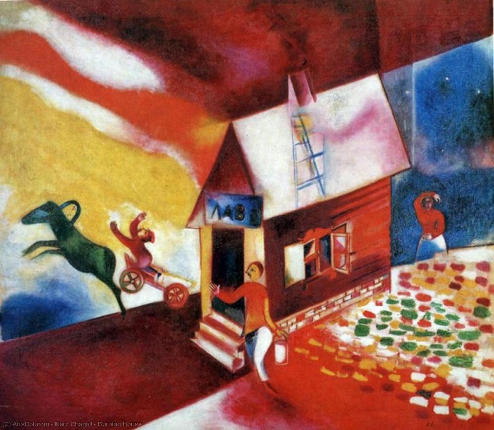 Wikoo.org - موسوعة الفنون الجميلة - اللوحة، العمل الفني Marc Chagall - Burning House