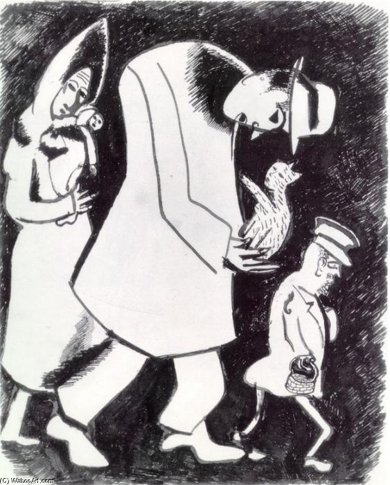 WikiOO.org - Енциклопедия за изящни изкуства - Живопис, Произведения на изкуството Marc Chagall - Man with a Cat and Woman with a Child