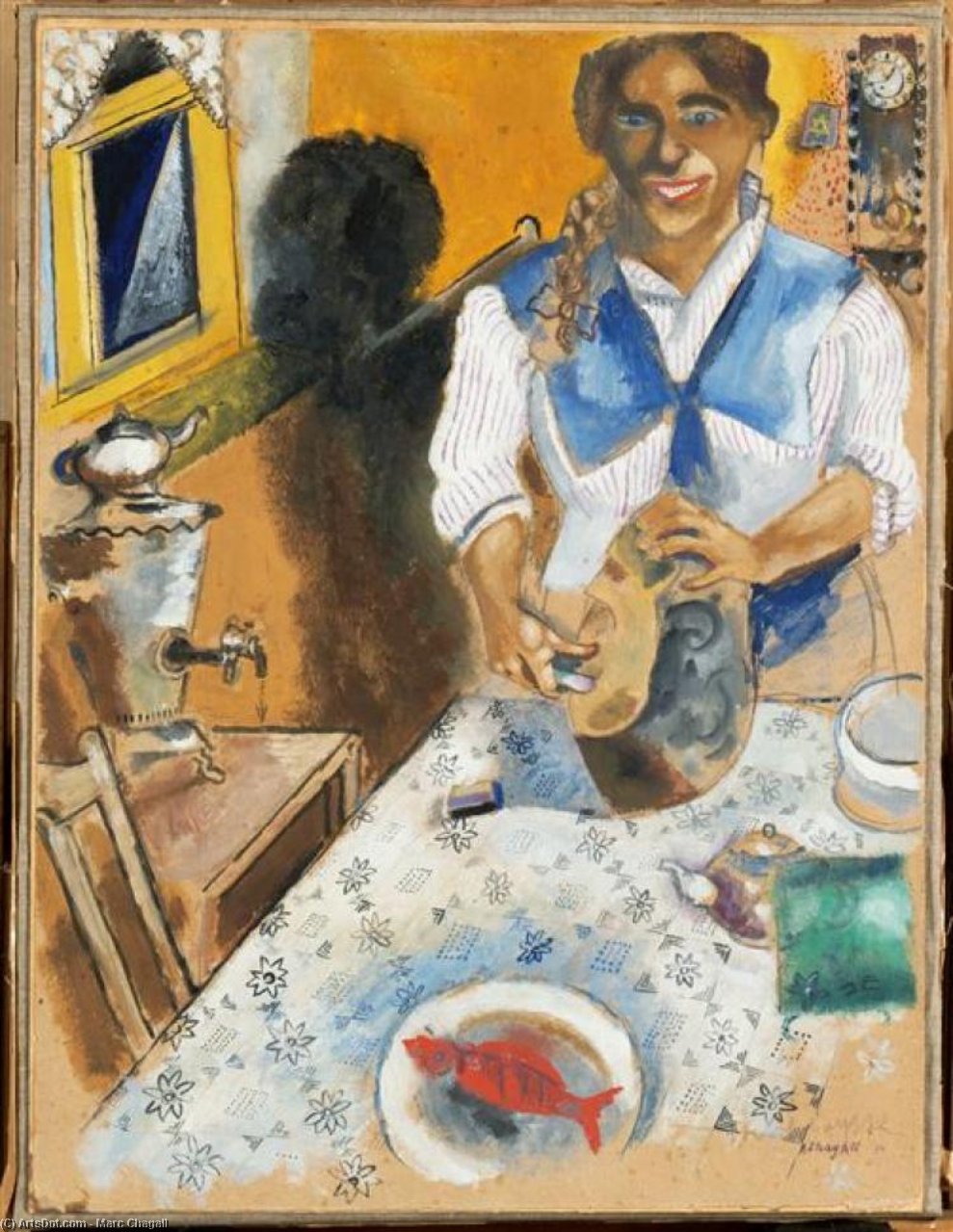 Wikioo.org - The Encyclopedia of Fine Arts - Painting, Artwork by Marc Chagall - Mania cutting bread