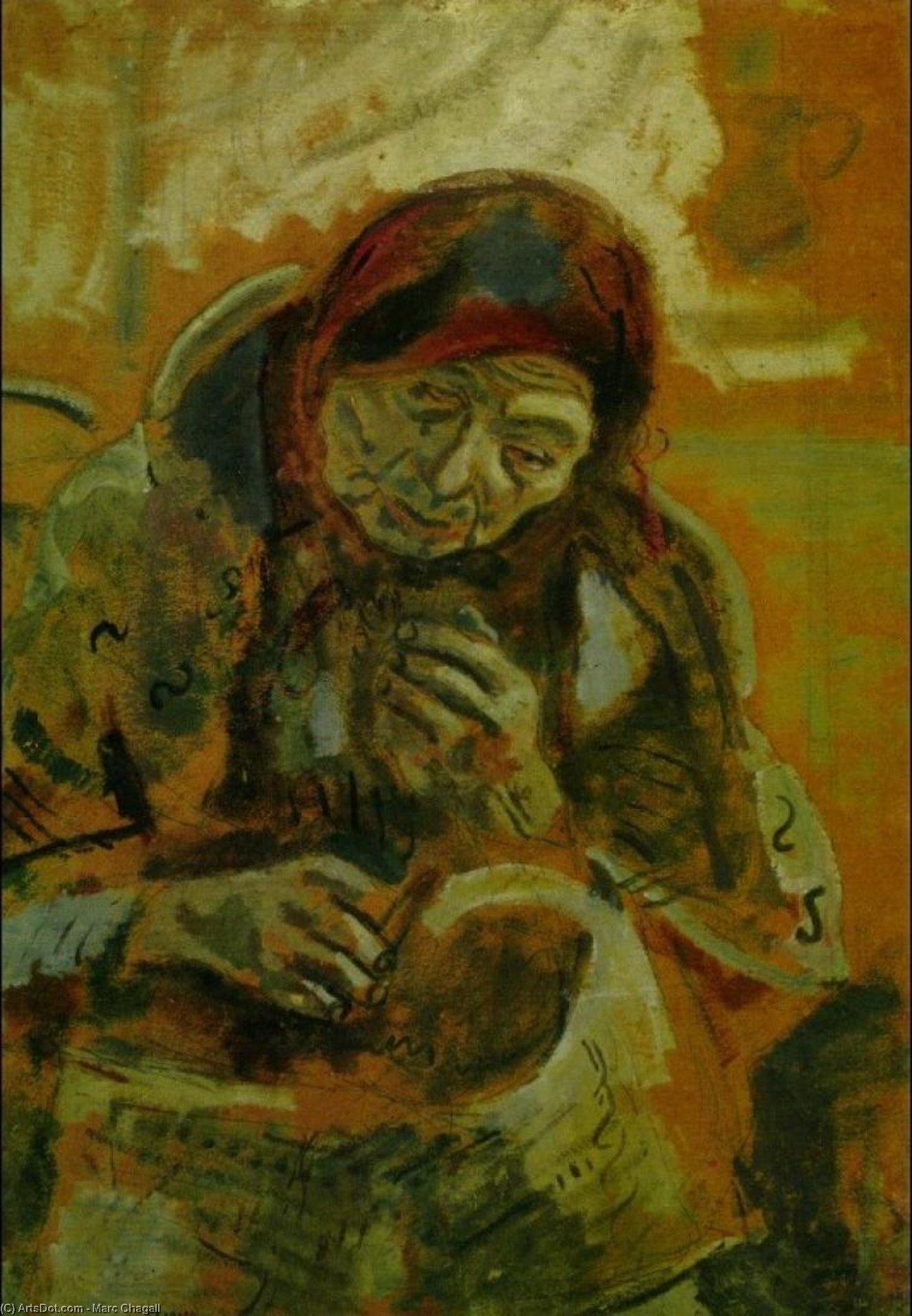 Wikoo.org - موسوعة الفنون الجميلة - اللوحة، العمل الفني Marc Chagall - Old Woman with a Ball of Yarn
