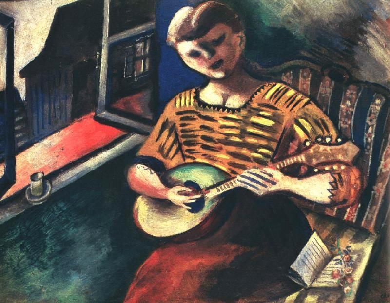Wikioo.org - The Encyclopedia of Fine Arts - Painting, Artwork by Marc Chagall - Lisa with a Mandolin