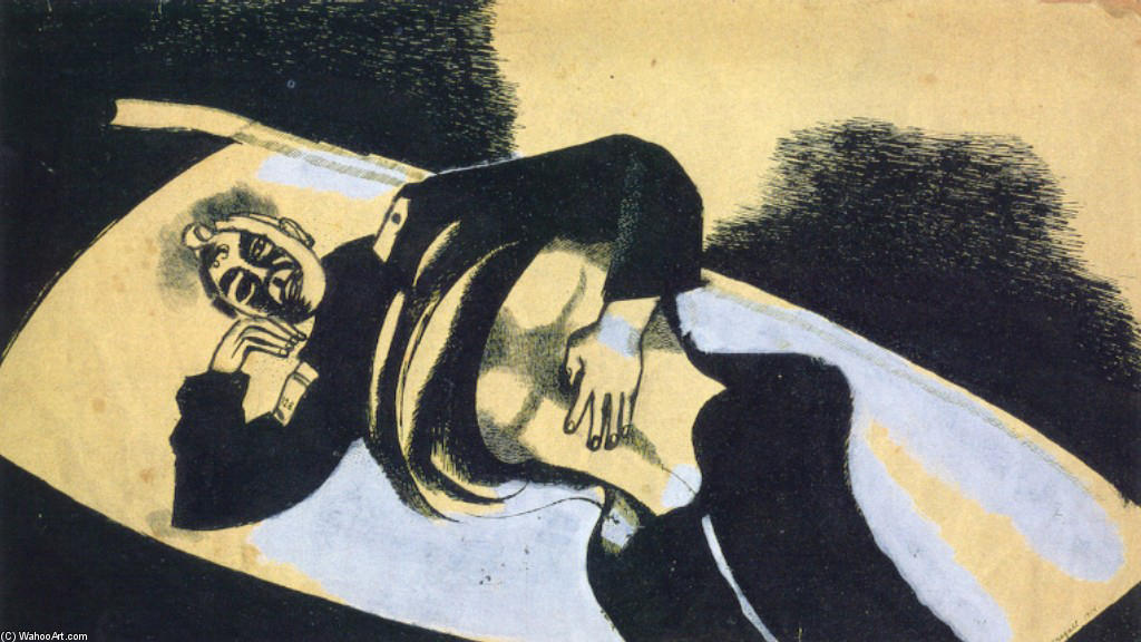 WikiOO.org - אנציקלופדיה לאמנויות יפות - ציור, יצירות אמנות Marc Chagall - On the stretcher (wounded soldier)