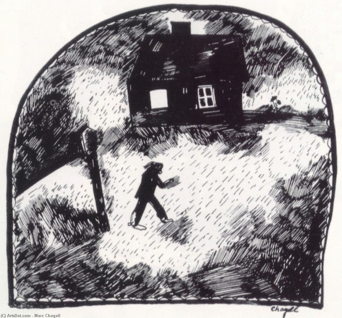 WikiOO.org - Енциклопедия за изящни изкуства - Живопис, Произведения на изкуството Marc Chagall - The house on the forest edge
