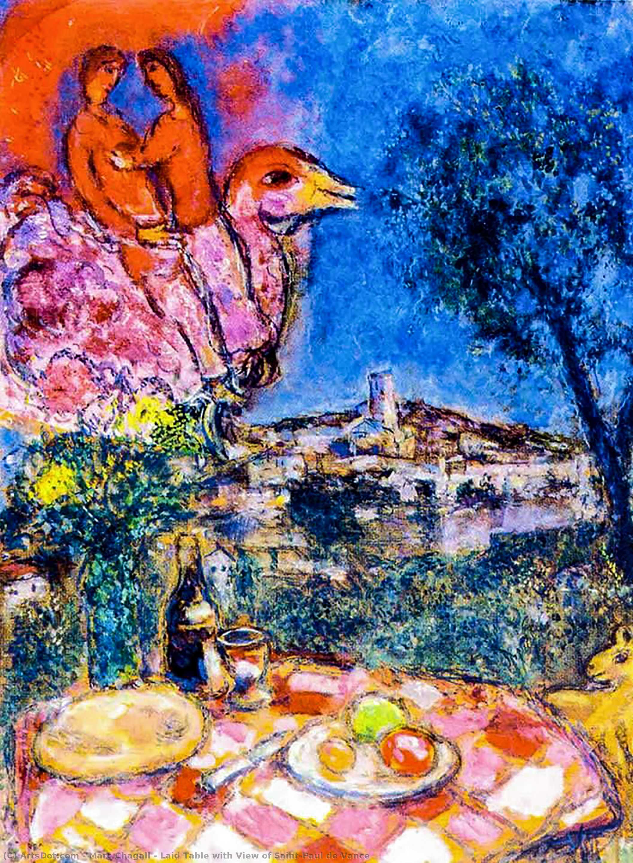 Wikioo.org - The Encyclopedia of Fine Arts - Painting, Artwork by Marc Chagall - Laid Table with View of Saint-Paul de Vance