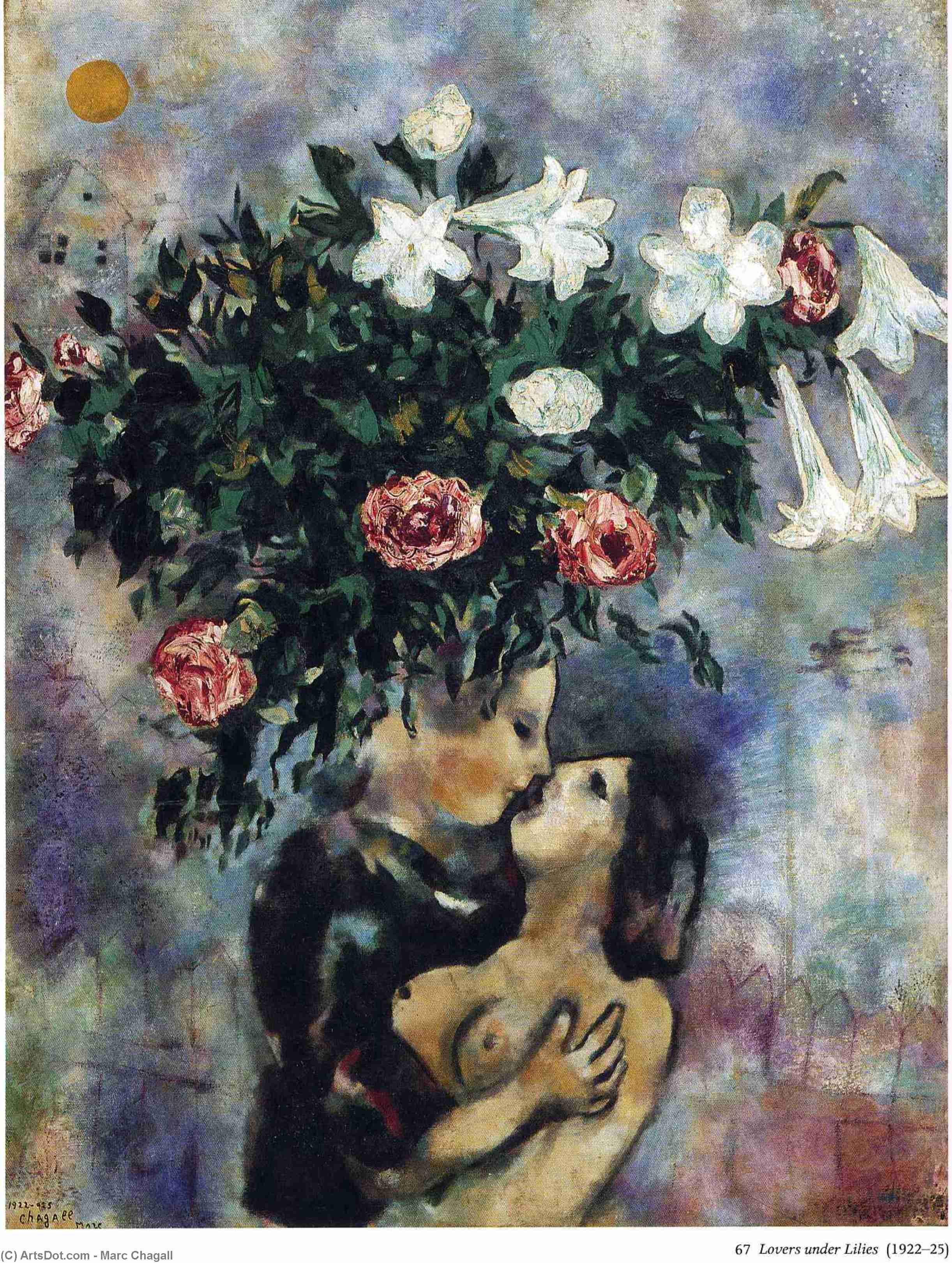 Wikioo.org - Bách khoa toàn thư về mỹ thuật - Vẽ tranh, Tác phẩm nghệ thuật Marc Chagall - Lovers under lilies