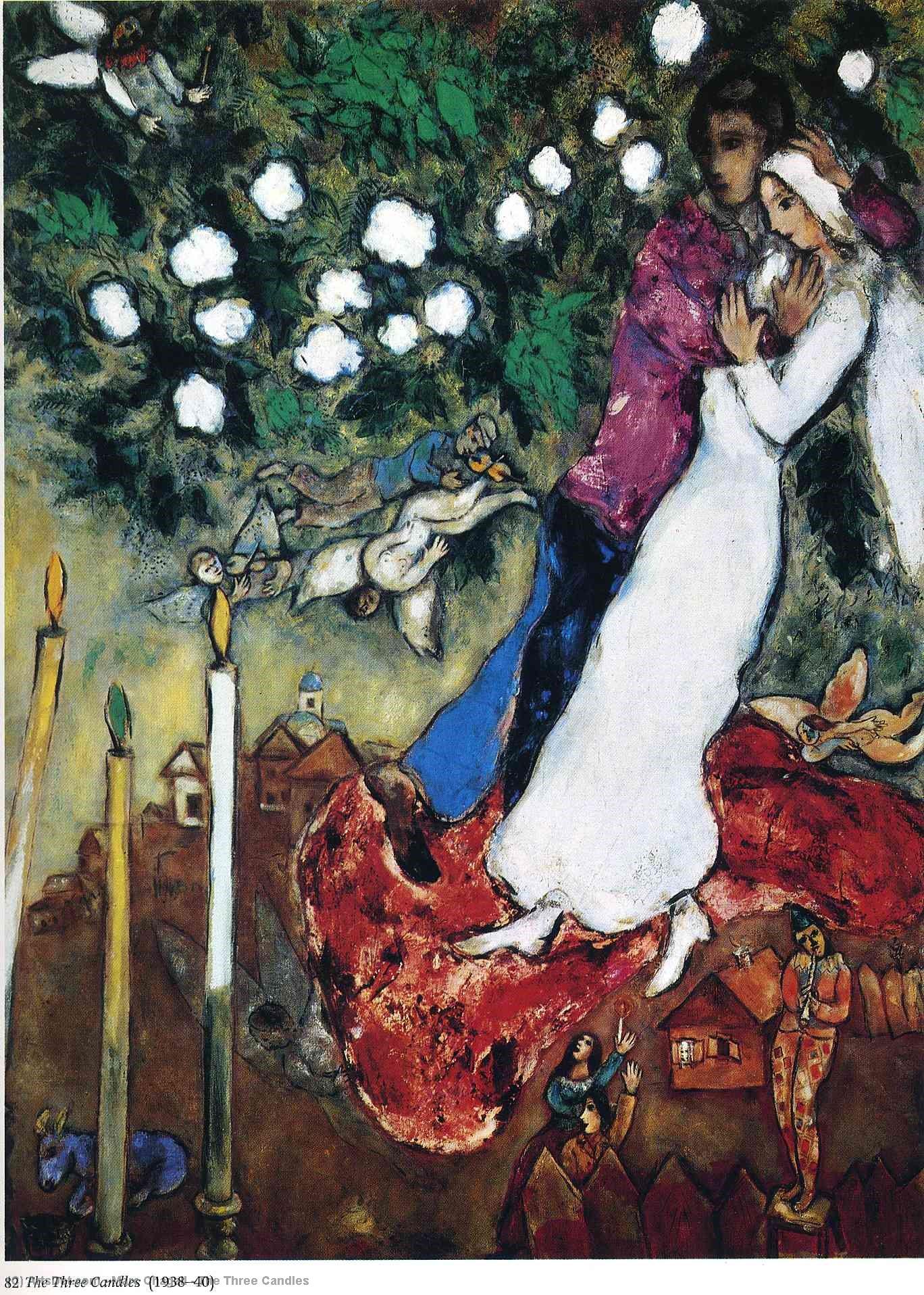 Wikoo.org - موسوعة الفنون الجميلة - اللوحة، العمل الفني Marc Chagall - The Three Candles