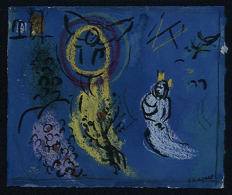 Wikoo.org - موسوعة الفنون الجميلة - اللوحة، العمل الفني Marc Chagall - Moses with the Burning Bush