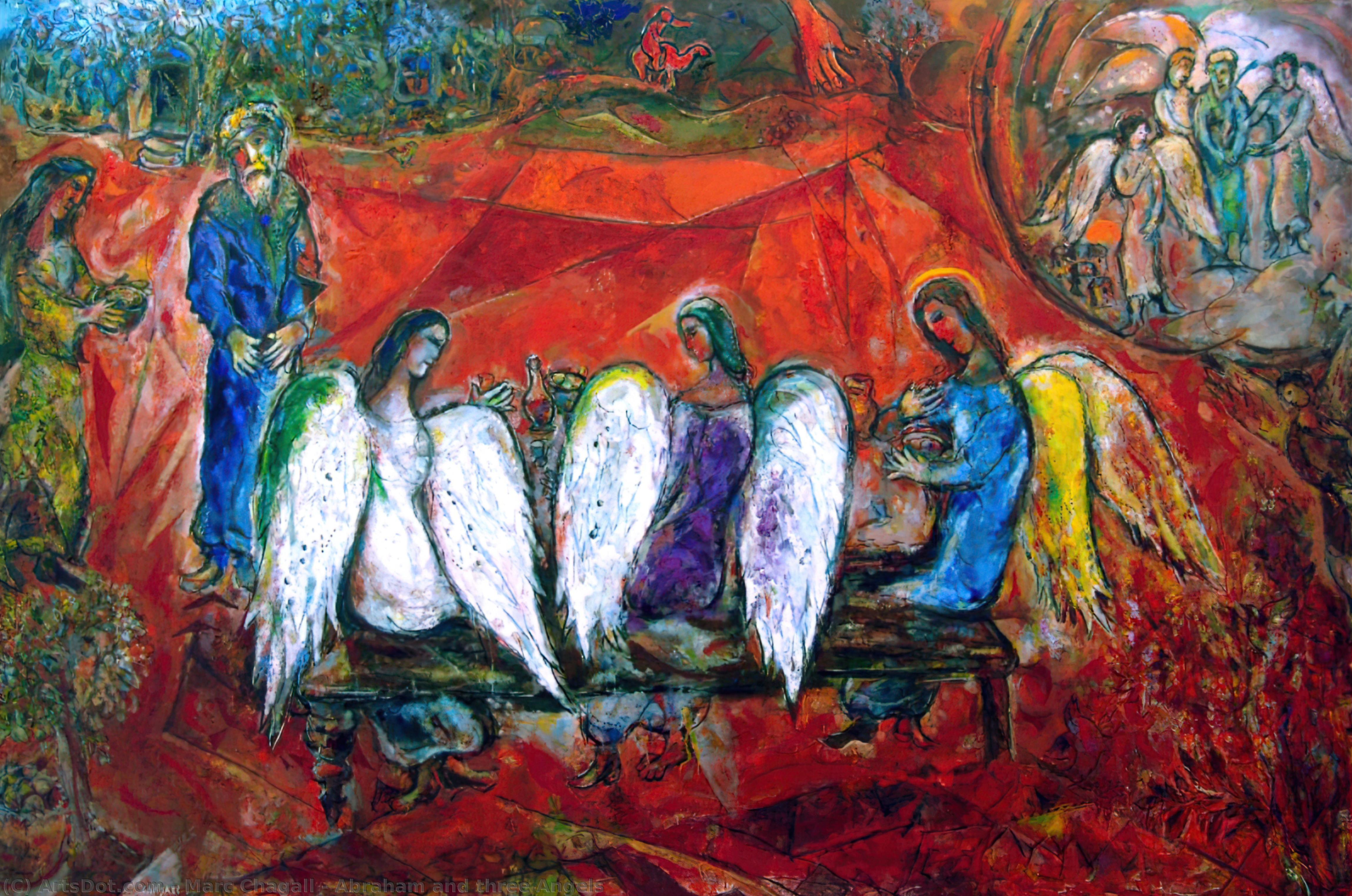 Wikoo.org - موسوعة الفنون الجميلة - اللوحة، العمل الفني Marc Chagall - Abraham and three Angels
