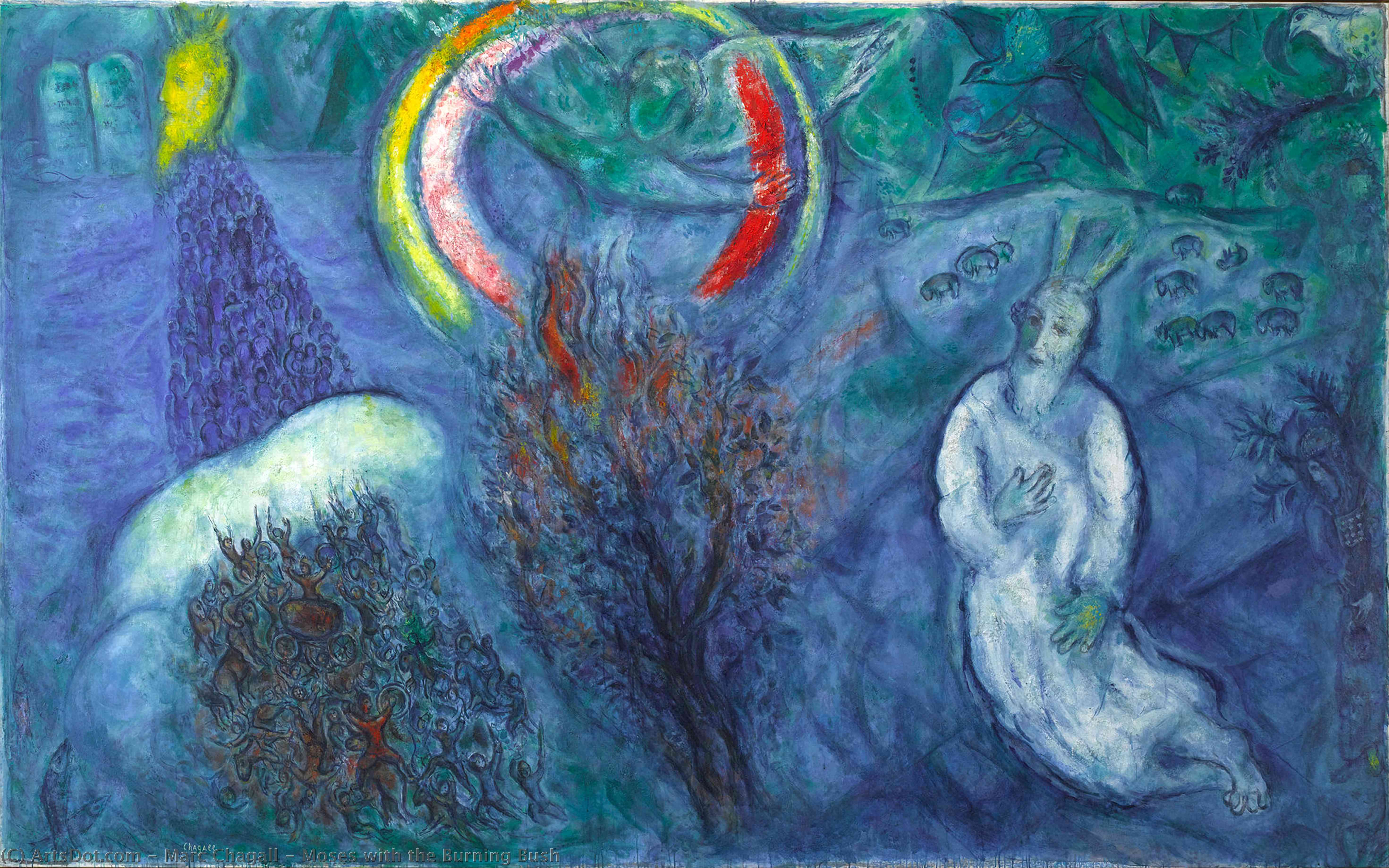 WikiOO.org - Энциклопедия изобразительного искусства - Живопись, Картины  Marc Chagall - Моисей с Неопалимая Купина