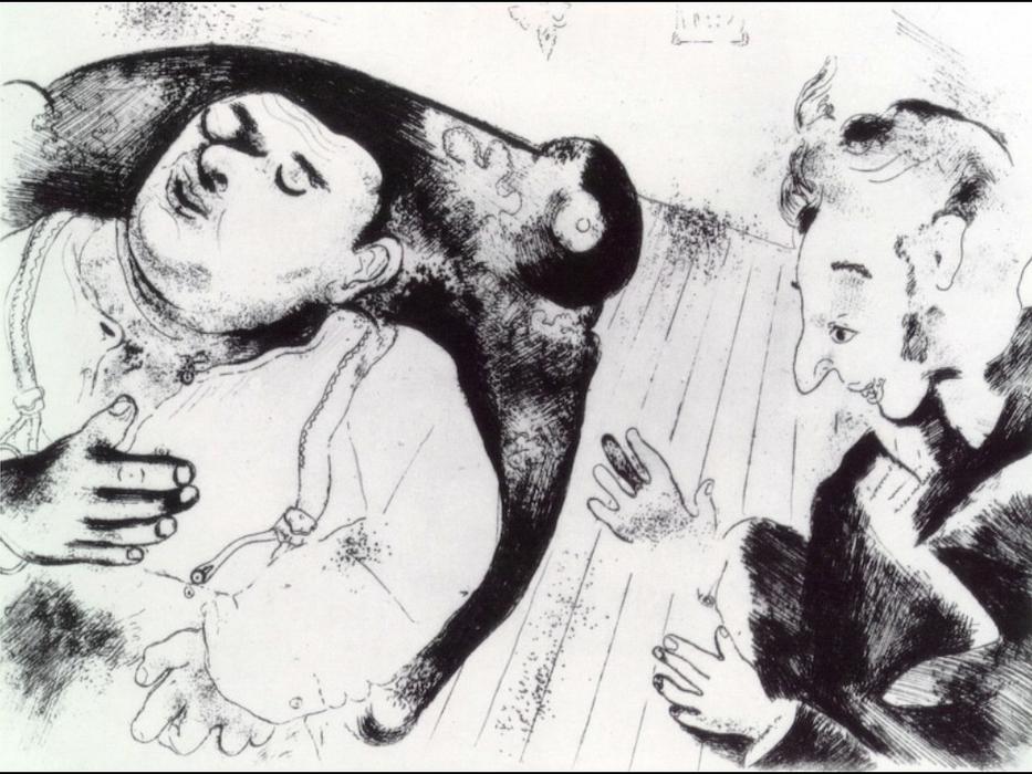 Wikioo.org – La Enciclopedia de las Bellas Artes - Pintura, Obras de arte de Marc Chagall - Tchitchikov y Sobakevich después de la cena