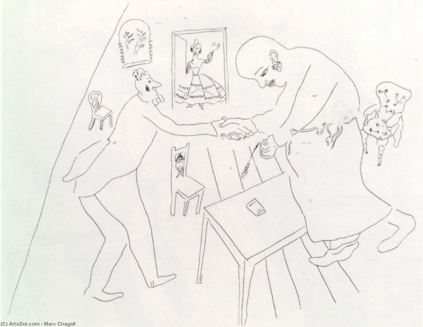 Wikioo.org - Bách khoa toàn thư về mỹ thuật - Vẽ tranh, Tác phẩm nghệ thuật Marc Chagall - Tchitchikov's farewell to Manilov