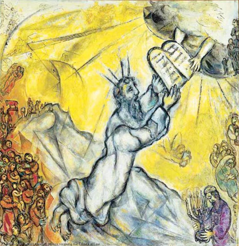 Wikioo.org – L'Encyclopédie des Beaux Arts - Peinture, Oeuvre de Marc Chagall - Moïse réception  au  comprimés  de  loi