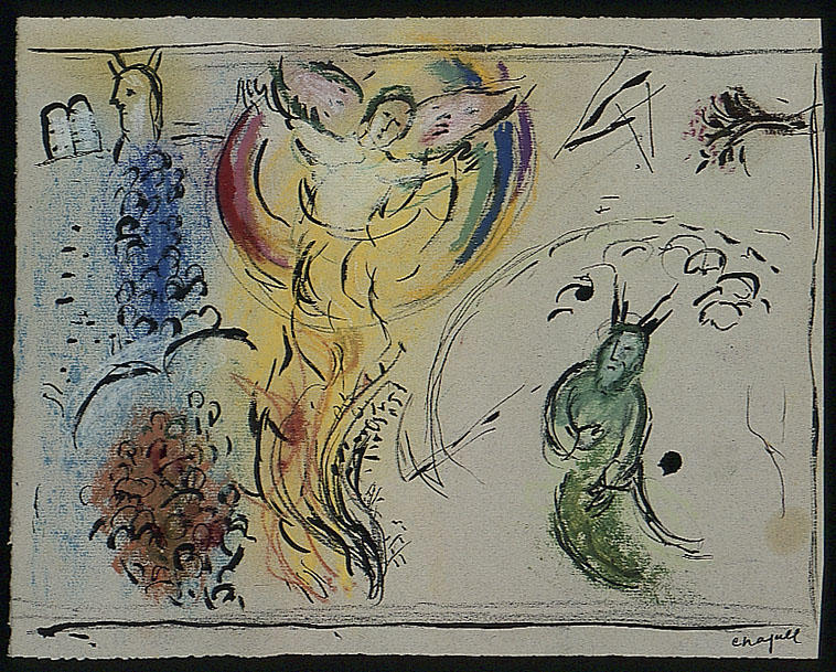 Wikoo.org - موسوعة الفنون الجميلة - اللوحة، العمل الفني Marc Chagall - Moses with the Burning Bush
