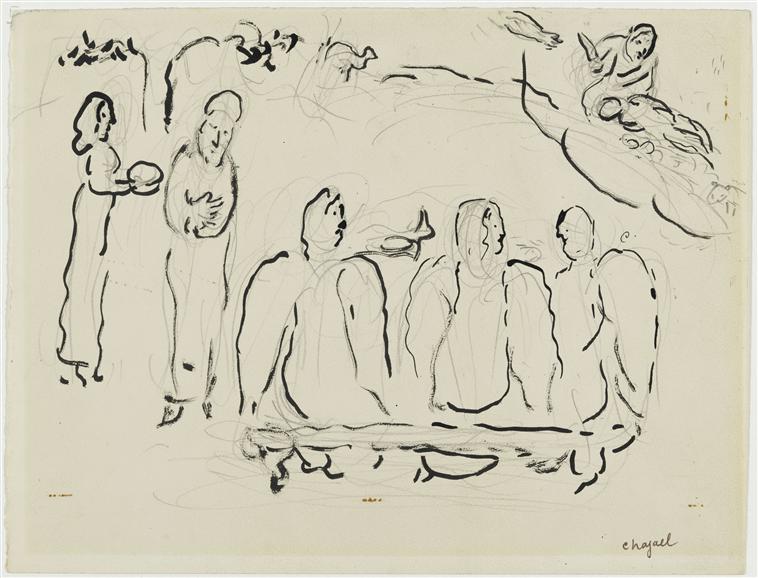 Wikioo.org – L'Enciclopedia delle Belle Arti - Pittura, Opere di Marc Chagall - Abramo e le  tre  angeli