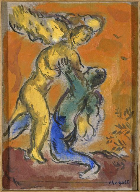 Wikioo.org - The Encyclopedia of Fine Arts - Painting, Artwork by Marc Chagall - Jacob Wrestling with the Angel