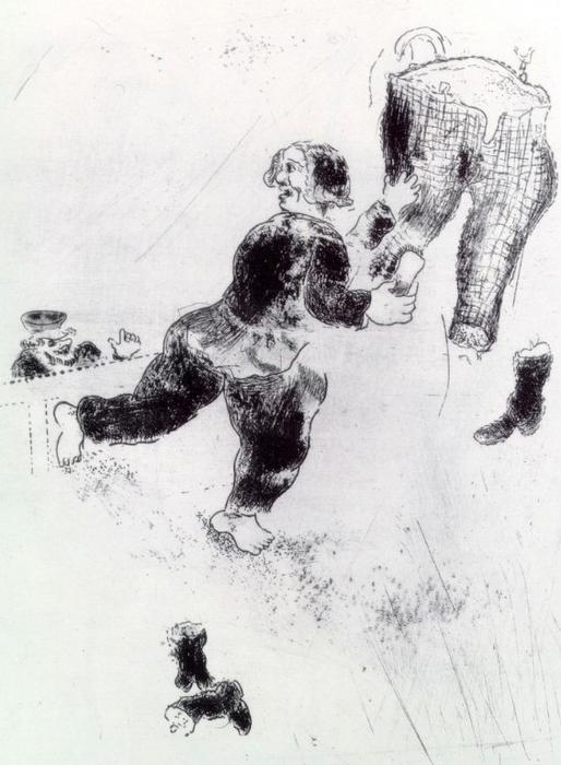 Wikioo.org - The Encyclopedia of Fine Arts - Painting, Artwork by Marc Chagall - Selifan interrupts Petrouchka cleaning