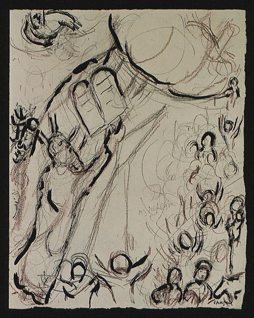 Wikioo.org - Bách khoa toàn thư về mỹ thuật - Vẽ tranh, Tác phẩm nghệ thuật Marc Chagall - Moses receiving the Tablets of Law