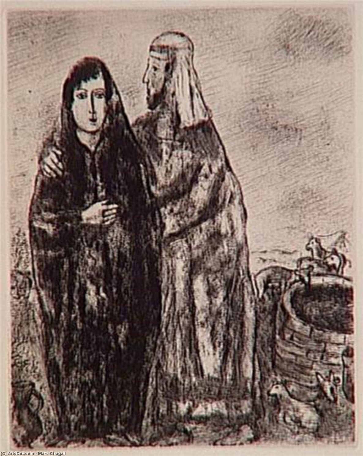 WikiOO.org - Encyclopedia of Fine Arts - Lukisan, Artwork Marc Chagall - Meeting of Jacob and Rachel at the well (Genesis XXIX, 7, 10)