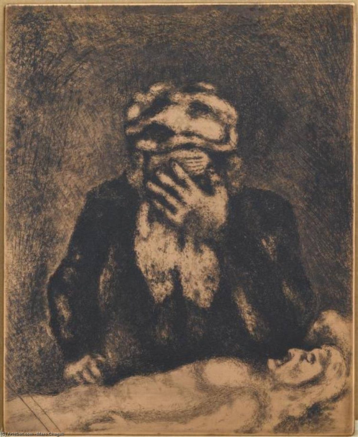 Wikioo.org – La Enciclopedia de las Bellas Artes - Pintura, Obras de arte de Marc Chagall - abraham llanto de sara ( Génesis , XIII , 1 )