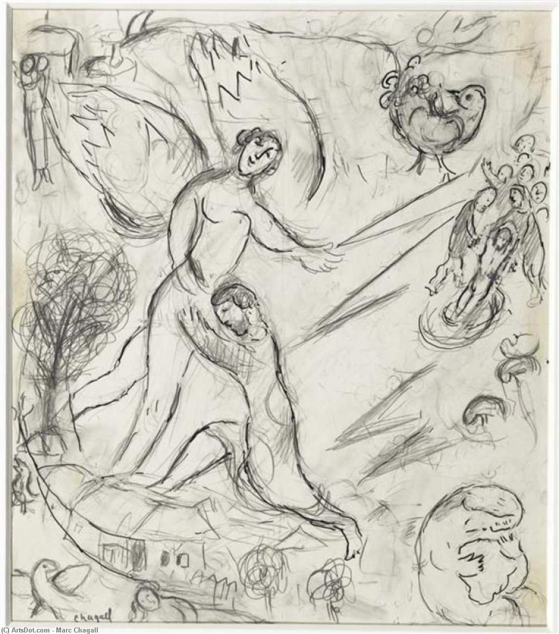 WikiOO.org - Encyclopedia of Fine Arts - Festés, Grafika Marc Chagall - Jacob Wrestling with the Angel