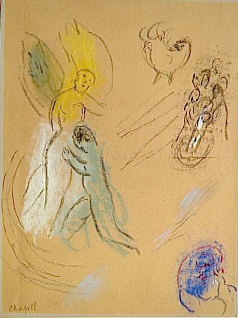 WikiOO.org - Enciklopedija likovnih umjetnosti - Slikarstvo, umjetnička djela Marc Chagall - Study to ''Jacob Wrestling with the Angel''