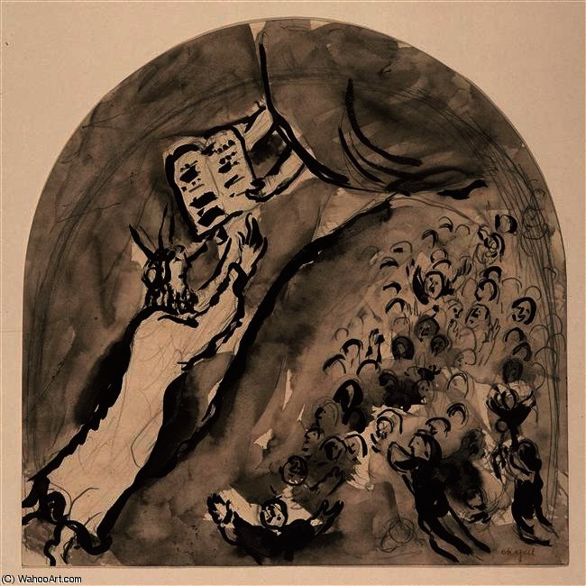 Wikioo.org - Encyklopedia Sztuk Pięknych - Malarstwo, Grafika Marc Chagall - Moses receiving the Tablets of Law