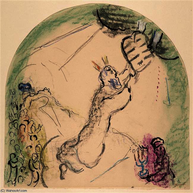 Wikoo.org - موسوعة الفنون الجميلة - اللوحة، العمل الفني Marc Chagall - Moses receiving the Tablets of Law