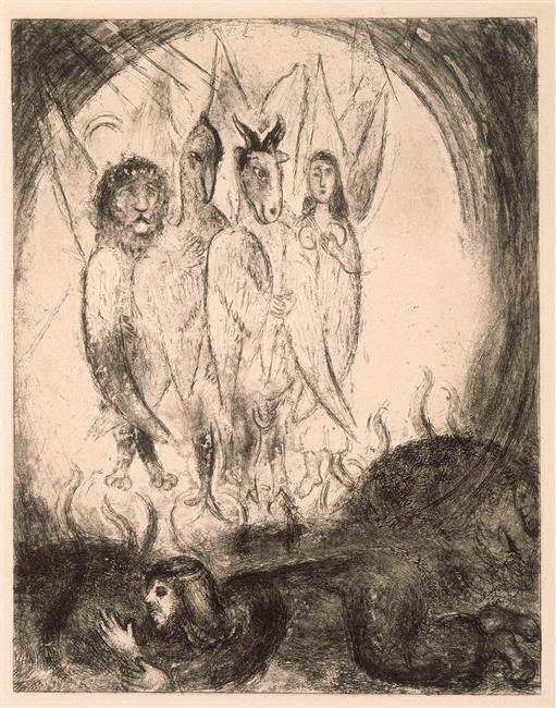 WikiOO.org - Enciklopedija dailės - Tapyba, meno kuriniai Marc Chagall - The Vision of Ezekiel (Ezekiel, I, 4-14)
