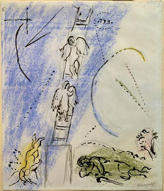 WikiOO.org - Encyclopedia of Fine Arts - Lukisan, Artwork Marc Chagall - 'Study to ''The Jacob's Dream'''
