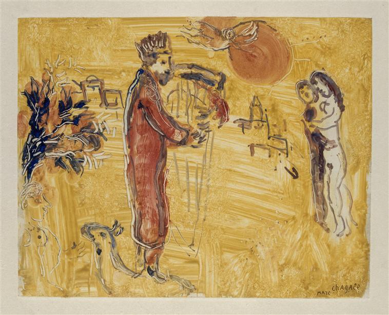 Wikoo.org - موسوعة الفنون الجميلة - اللوحة، العمل الفني Marc Chagall - King Solomon with harp