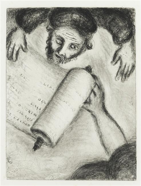 Wikioo.org – L'Enciclopedia delle Belle Arti - Pittura, Opere di Marc Chagall - La chiamata di Ezechiele (Ezechiele, II, 8X, III, 3)
