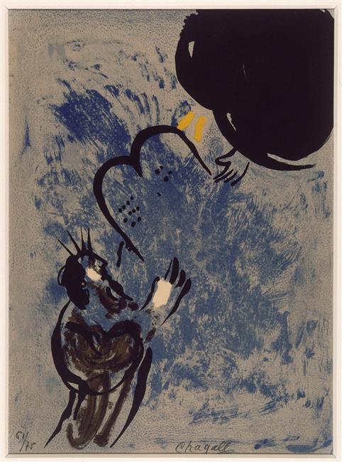Wikioo.org - Bách khoa toàn thư về mỹ thuật - Vẽ tranh, Tác phẩm nghệ thuật Marc Chagall - Moses received the Tablets of Law