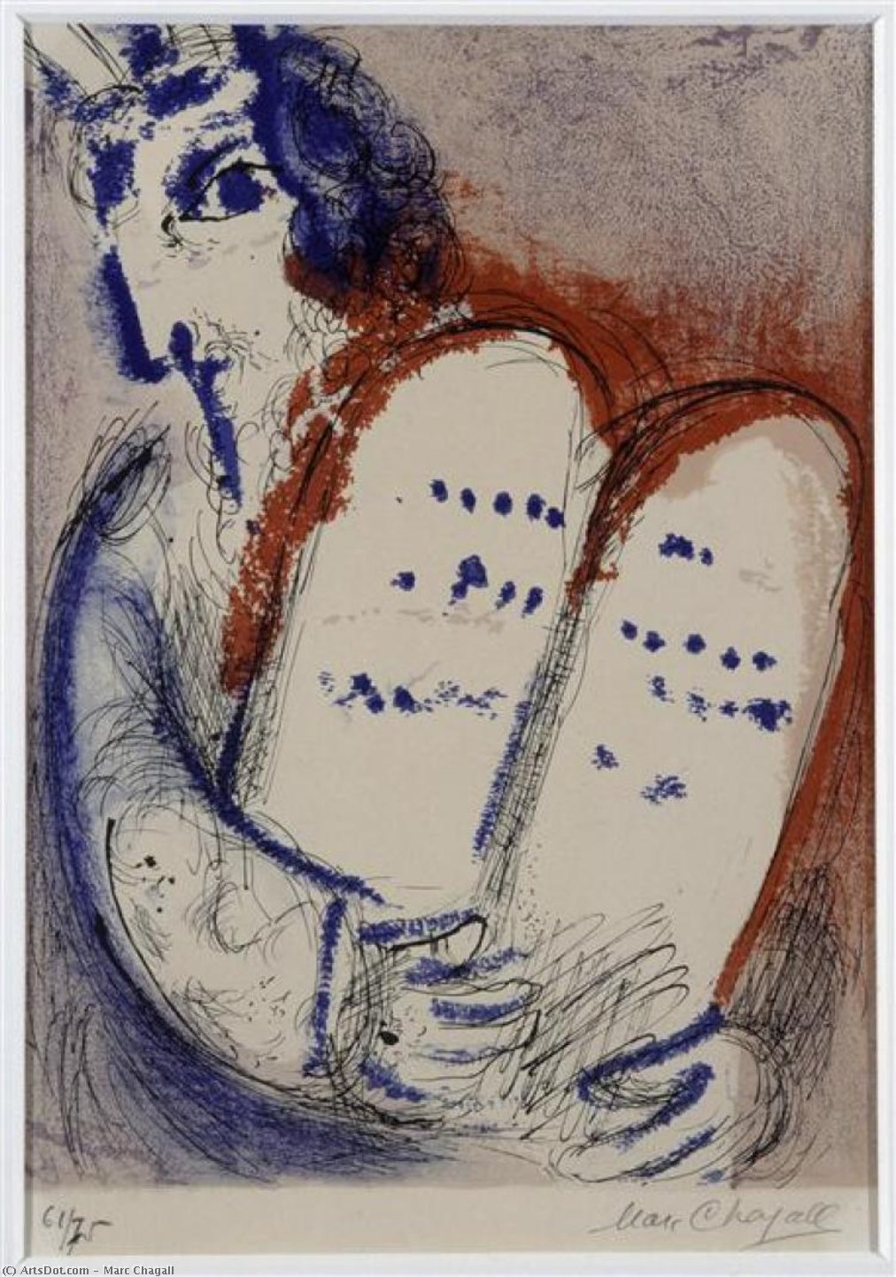 WikiOO.org - Encyclopedia of Fine Arts - Maalaus, taideteos Marc Chagall - Moses with the Tablets of the Law
