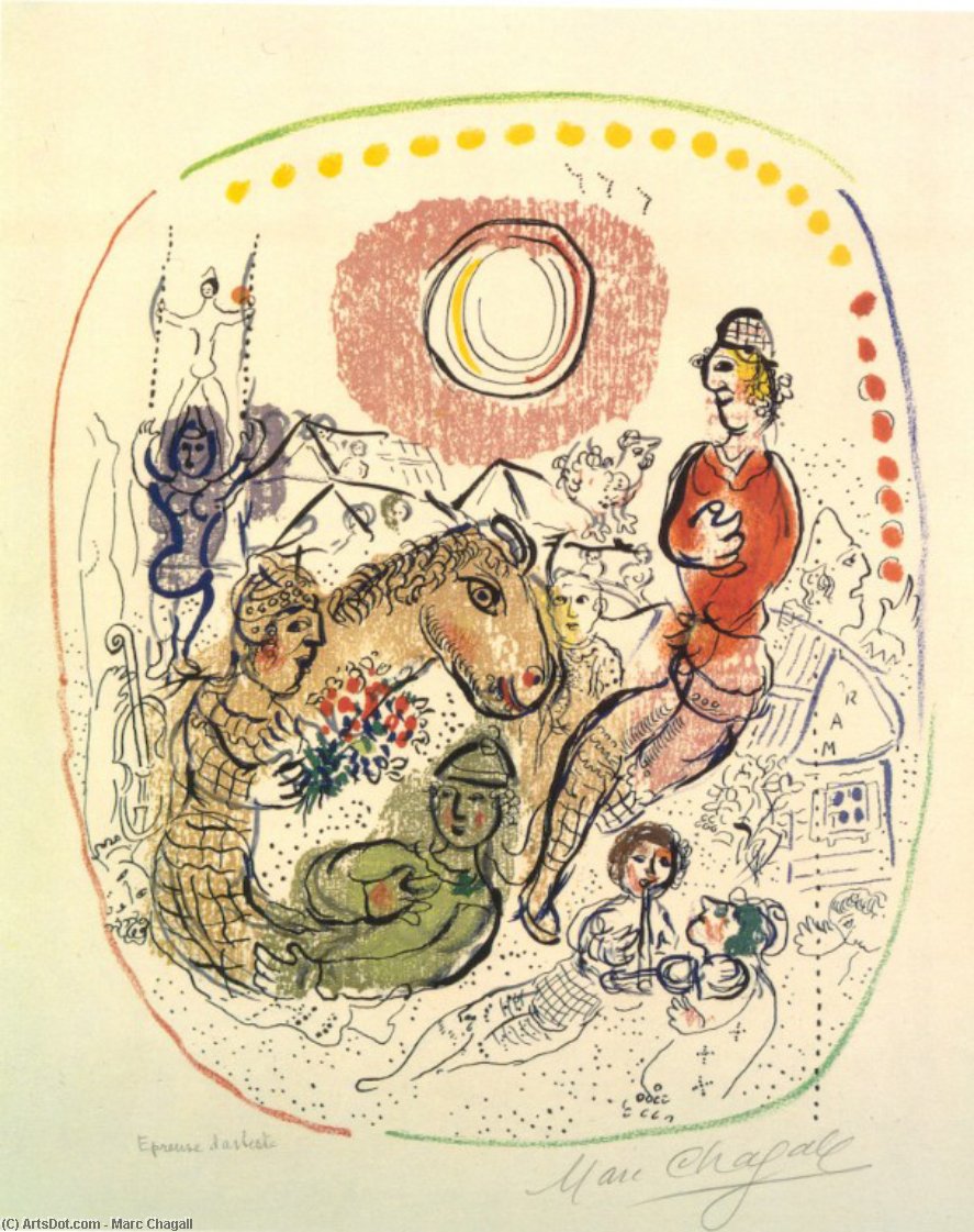WikiOO.org - Encyclopedia of Fine Arts - Lukisan, Artwork Marc Chagall - Arlequins playing