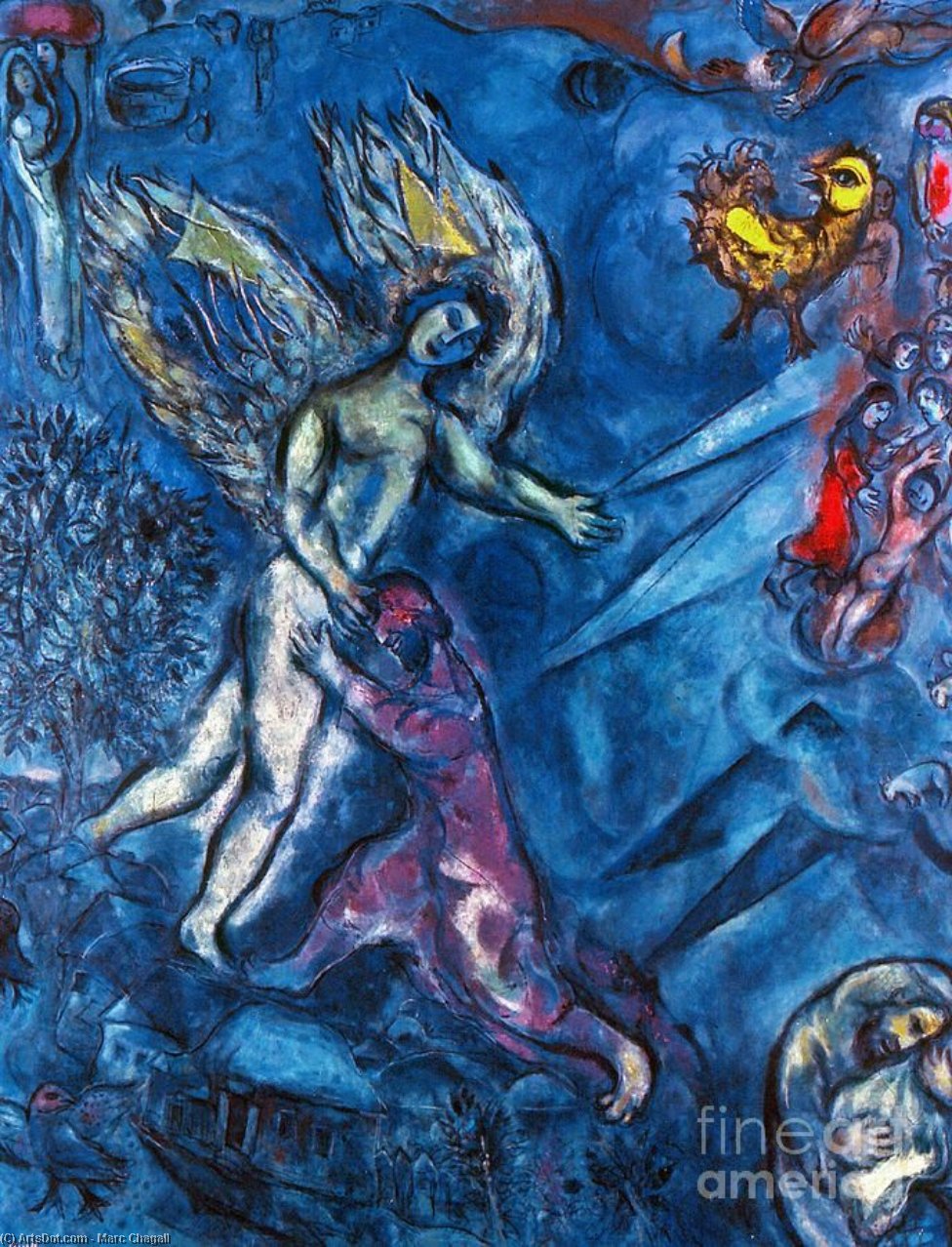 Wikoo.org - موسوعة الفنون الجميلة - اللوحة، العمل الفني Marc Chagall - 'Study to ''Jacob Wrestling with the Angel'''