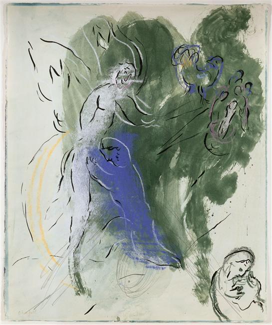 WikiOO.org - Encyclopedia of Fine Arts - Maľba, Artwork Marc Chagall - Jacob Wrestling with the Angel
