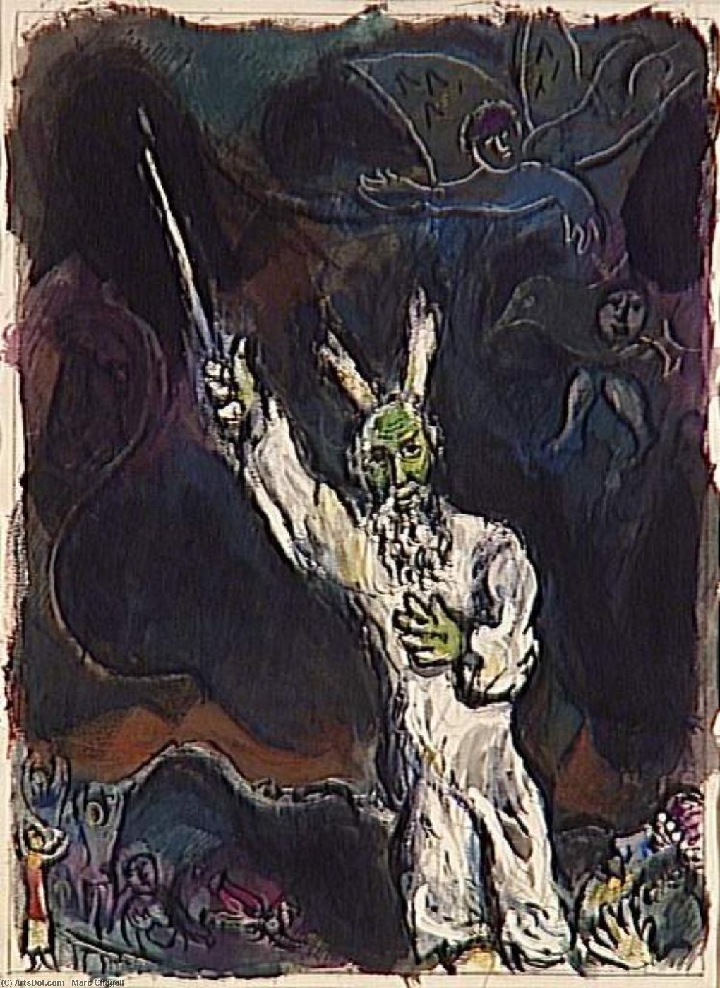 Wikioo.org - The Encyclopedia of Fine Arts - Painting, Artwork by Marc Chagall - Moses spreads the darkness over Egypt