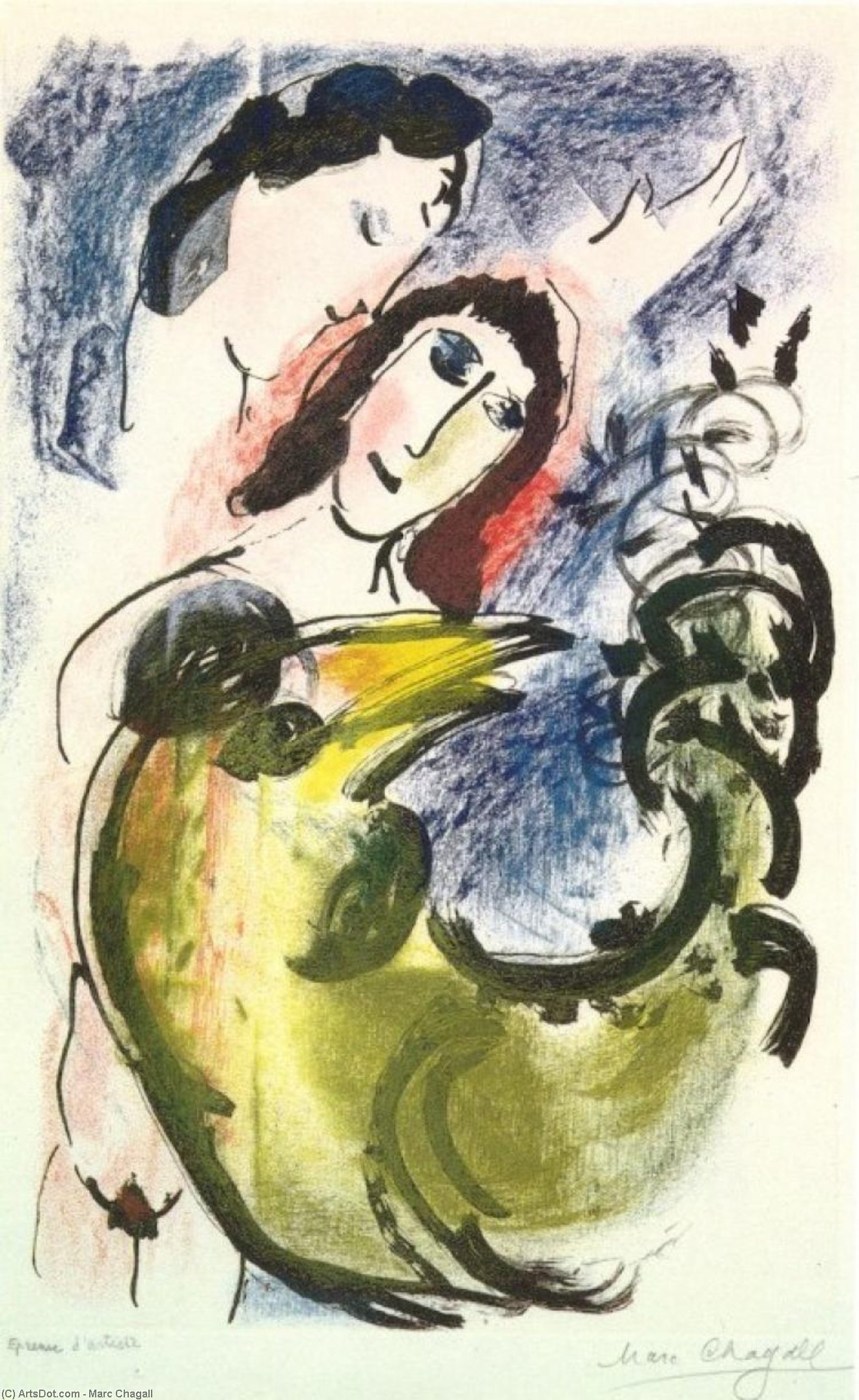 WikiOO.org - Encyclopedia of Fine Arts - Lukisan, Artwork Marc Chagall - The yellow rooster