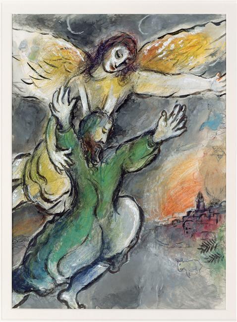 Wikioo.org - Encyklopedia Sztuk Pięknych - Malarstwo, Grafika Marc Chagall - Moise blesses the children of Israel