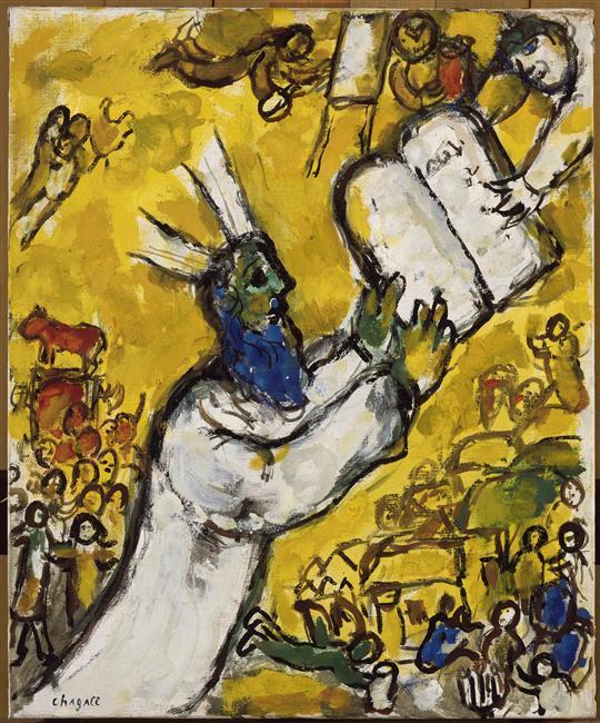 Wikioo.org - Bách khoa toàn thư về mỹ thuật - Vẽ tranh, Tác phẩm nghệ thuật Marc Chagall - Moses receiving the Tablets of Law (9)
