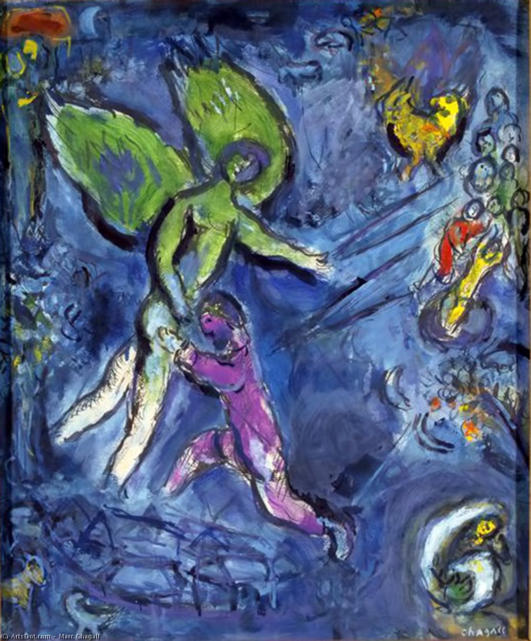 WikiOO.org - Encyclopedia of Fine Arts - Maalaus, taideteos Marc Chagall - Jacob Wrestling with the Angel