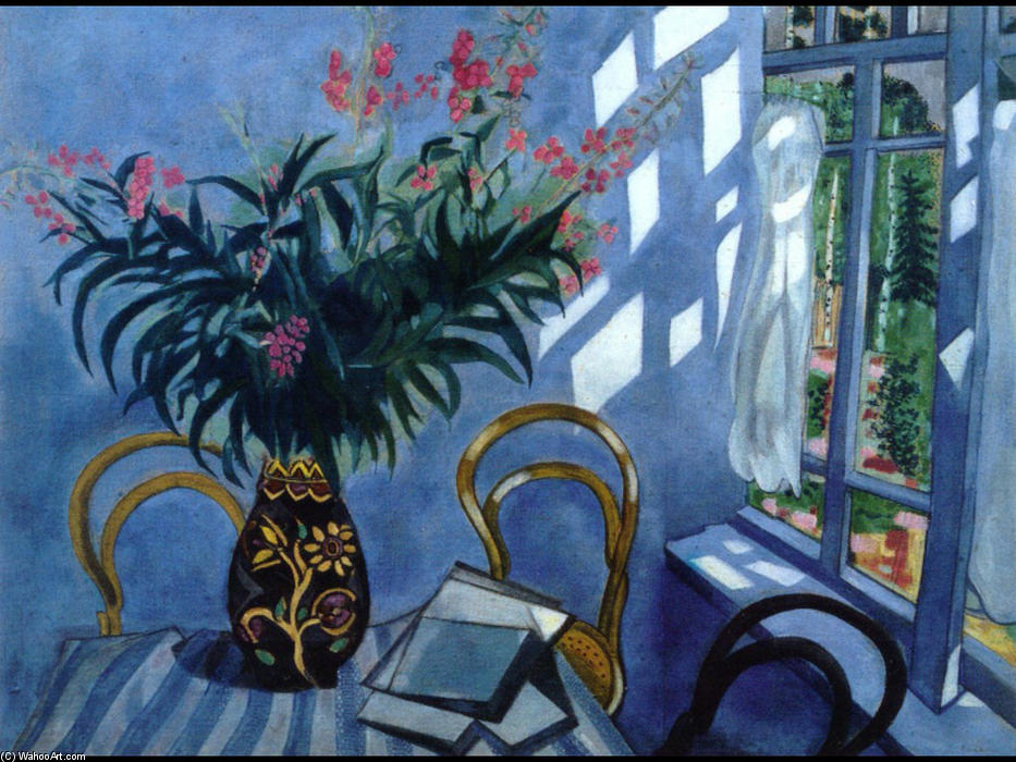 Wikoo.org - موسوعة الفنون الجميلة - اللوحة، العمل الفني Marc Chagall - Interior with Flowers
